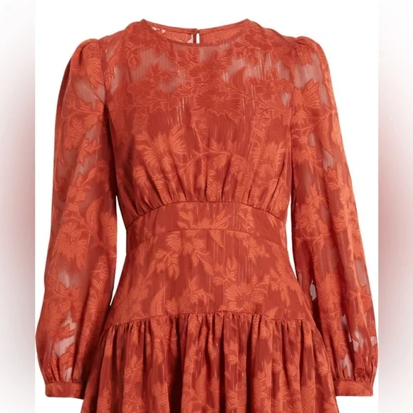 NWOT ELIZA J Metallic Stripe Floral Jacquard Long Sleeve Chiffon Dress - Picture 6 of 16